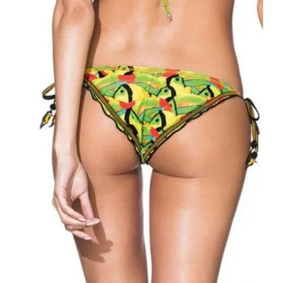 Agua Bendita Tucan Bikini Bottom Size Large NWT Tie Sides Adjustable Ruched - Picture 2 of 8